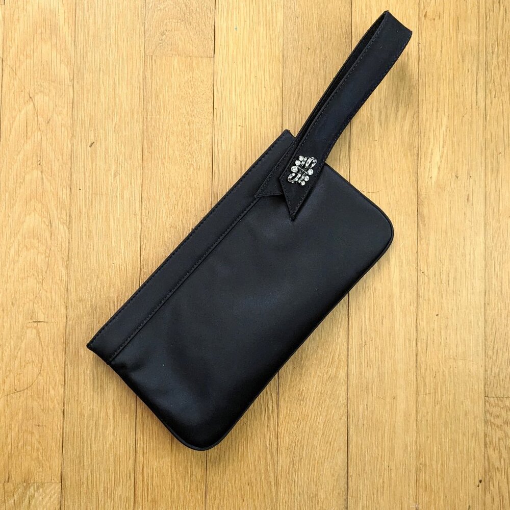 Ann Taylor Loft Black Satin Wristlet Bag Purse
